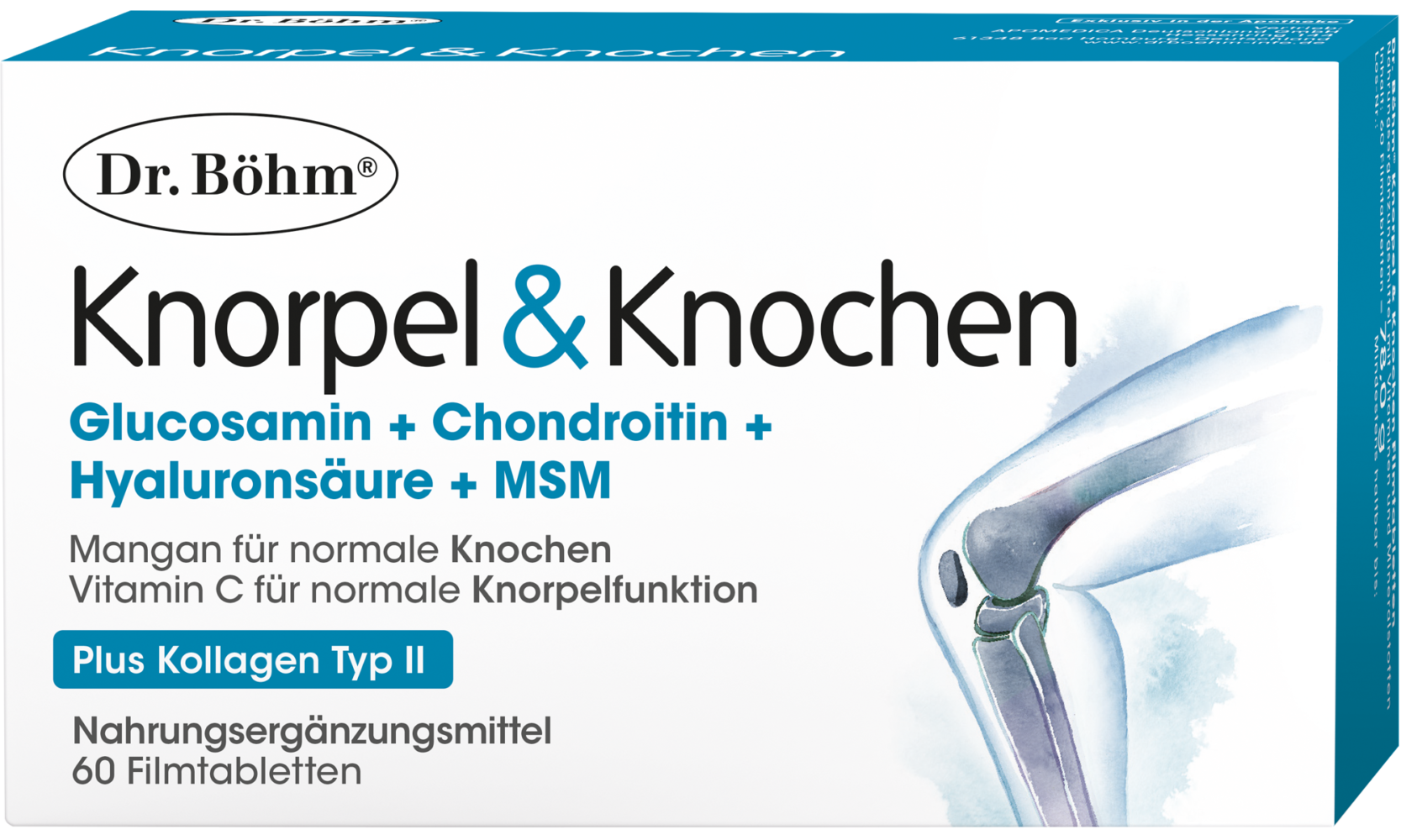 Dr. Böhm® Knorpel und Knochen mit Glucosamin, Chondoitin, Hyaluronsäure und MSM; Plus Kollagen Typ 2