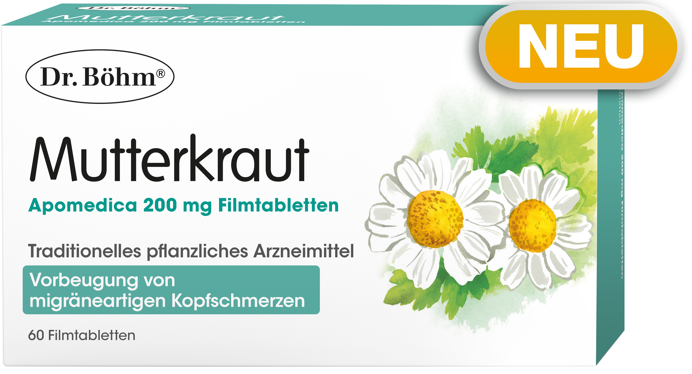 NEU! Dr. Böhm® Mutterkraut - Apomedica 200 mg Filmtabletten - Verbeugung von migräneartigen Kopfschmerzen