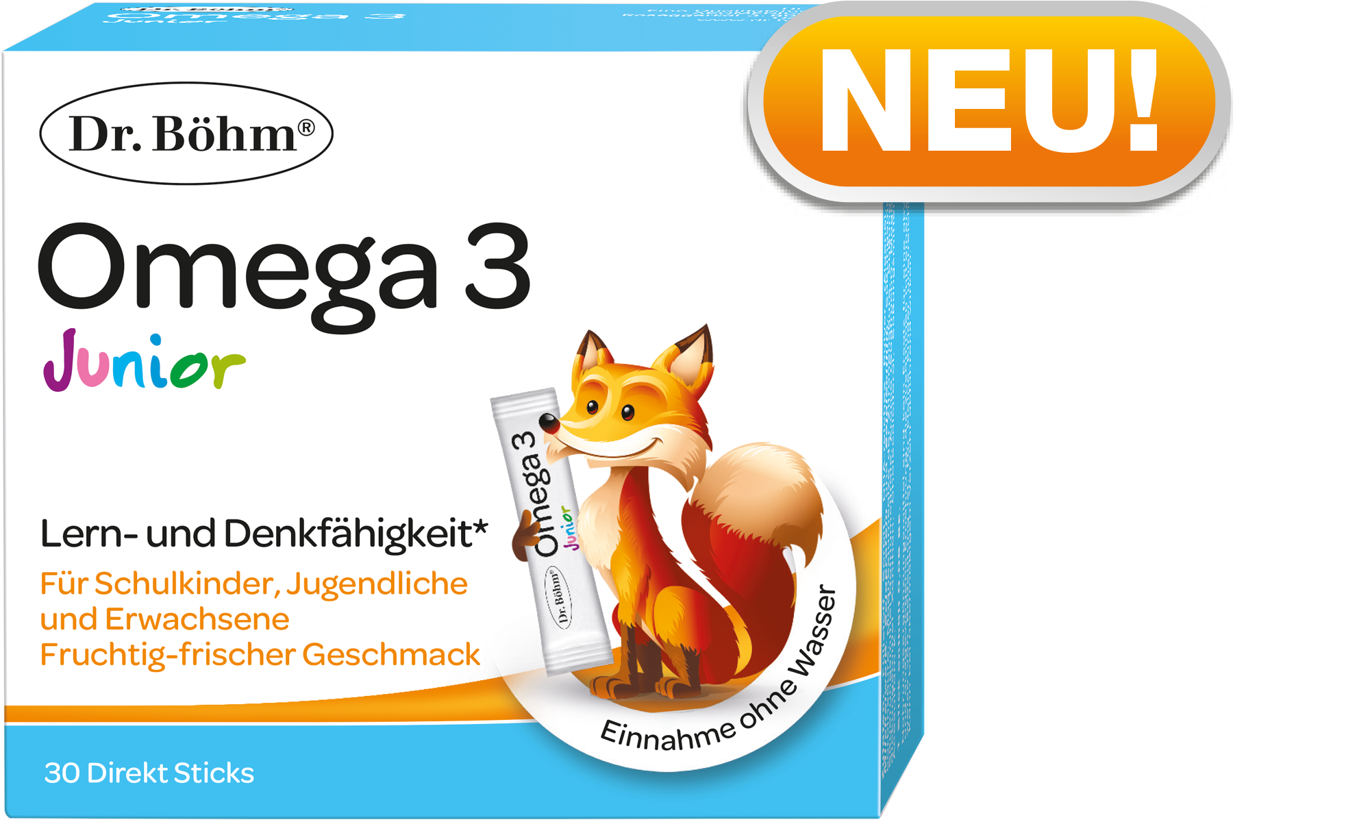 NEU! Dr. Böhm® Omega 3 Junior Direkt Sticks - der Turbo für die Gehirnzellen