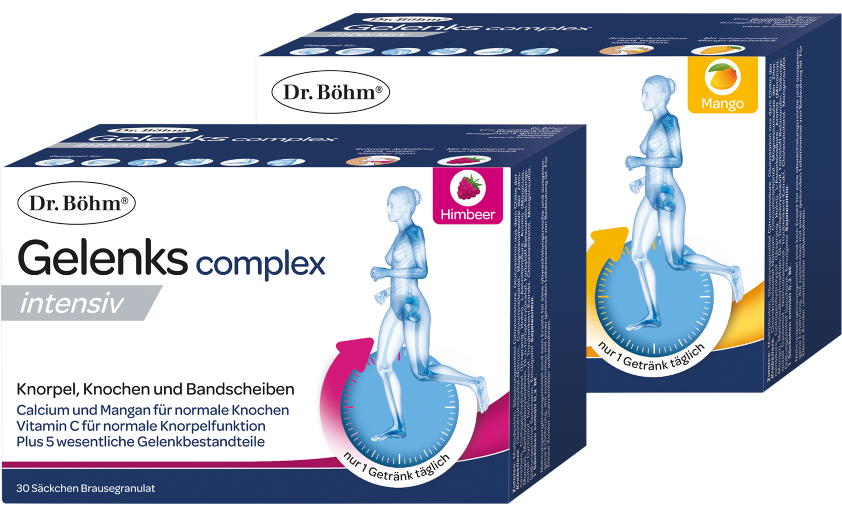 Dr. Böhm® Gelenks complex intensiv mit frischem Mango- oder fruchtigem Himbeergeschmack